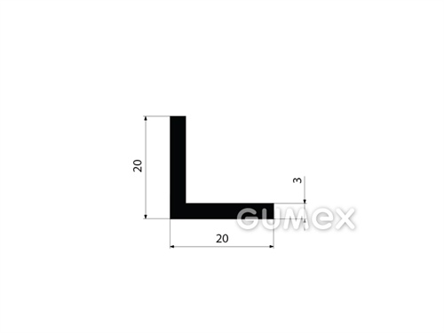 Gumový profil tvaru "L", 20x20/3mm, dĺžka 2500mm, 60°ShA, NBR, -40°C/+70°C, čierny